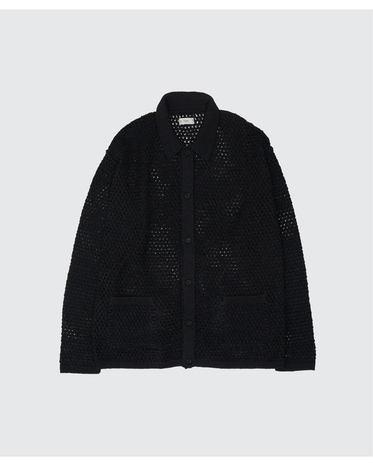 Mesh Knit Shirt Cardigan   BLACK