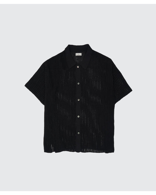 Rib Knit Sheer Shirt  BLACK