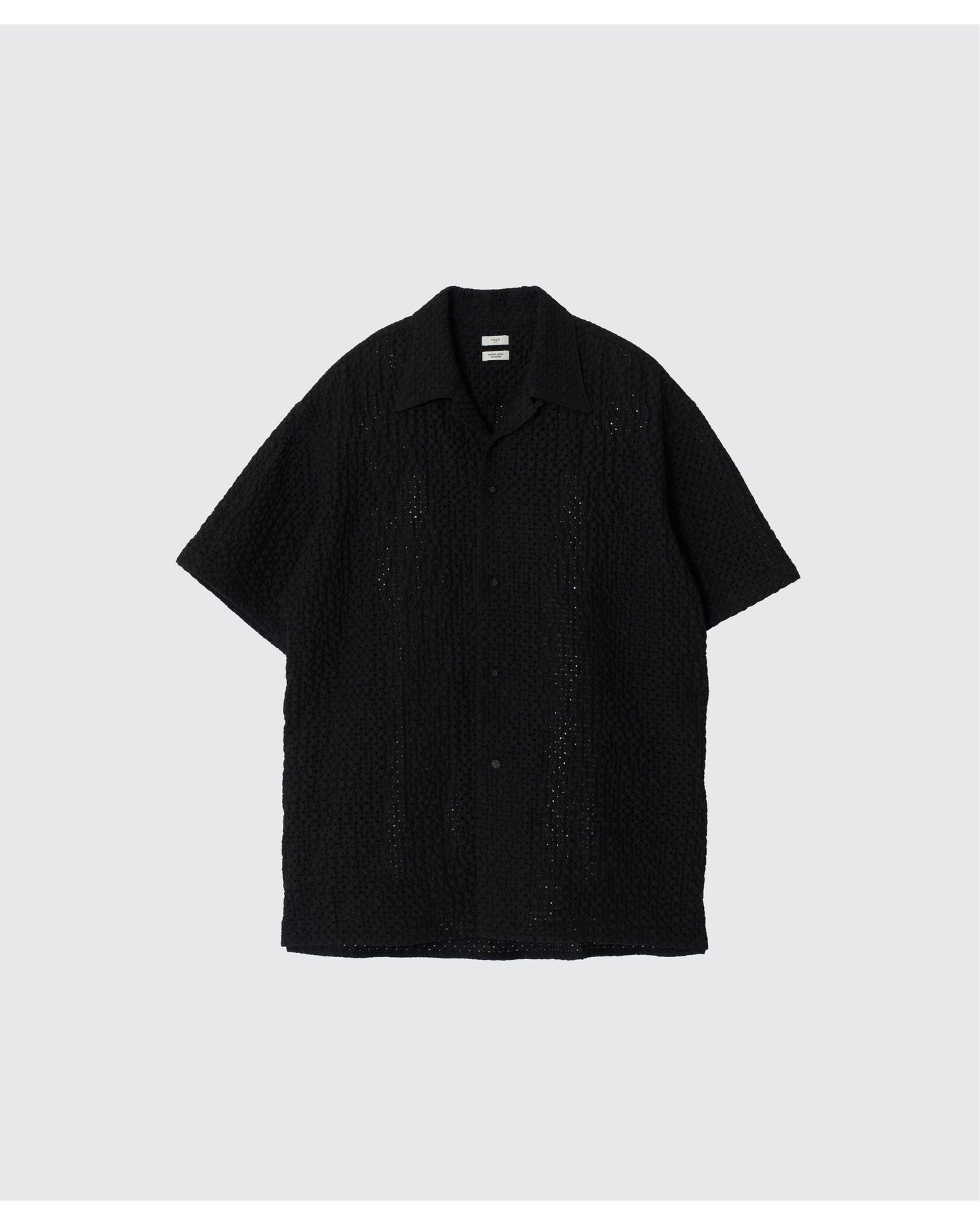 EMBROIDERY OPEN COLLAR SHIRT  BLACK