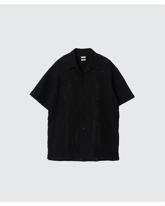 EMBROIDERY OPEN COLLAR SHIRT  BLACK