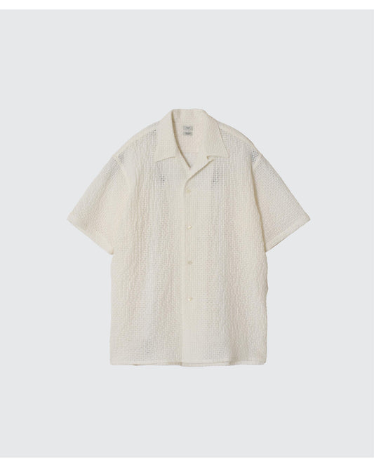 EMBROIDERY OPEN COLLAR SHIRT  WHITE
