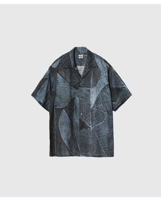 Printed Tencell Open Collar Shirt  BLACK