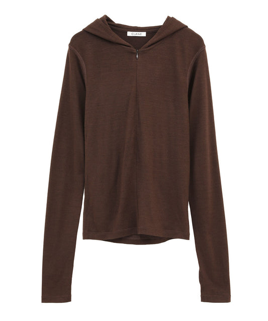 HALF ZIP WOOL HOODED TOPS