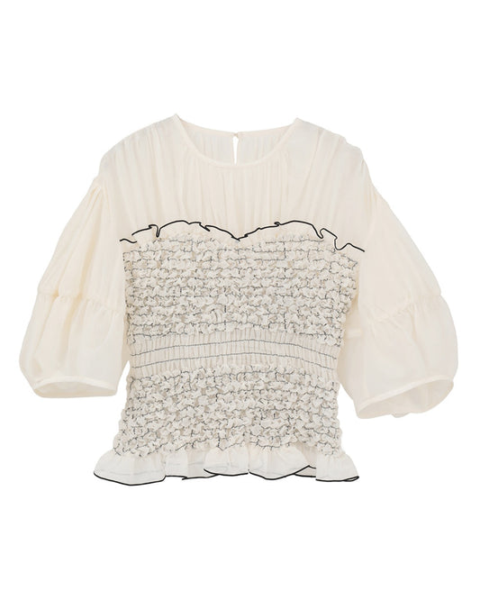 COLOR STITCHED SHIRRING TOPS