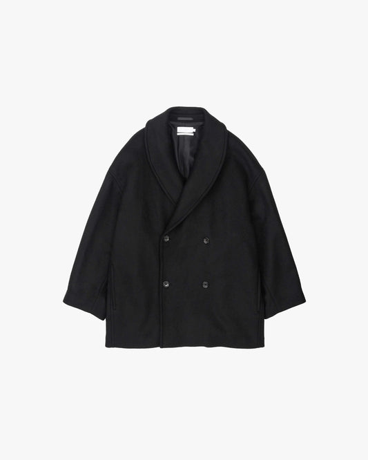 Light Melton Shawl Collar Coat BLACK