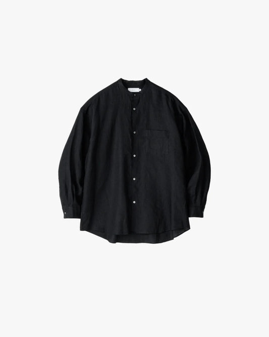 Linen L/S Oversized Band Collar Shirt BLACK