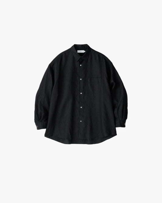 Linen L/S Oversized Regular Collar Shirt BLACK
