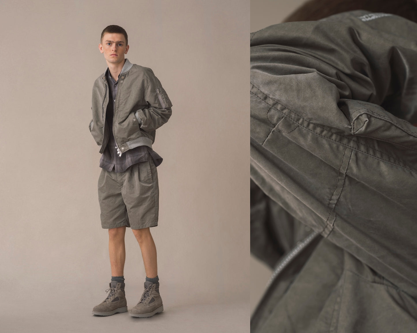 OFFICER STAND COLLAR L/S SHIRT COTTON TWILL OMBRE CHECK by Rafu