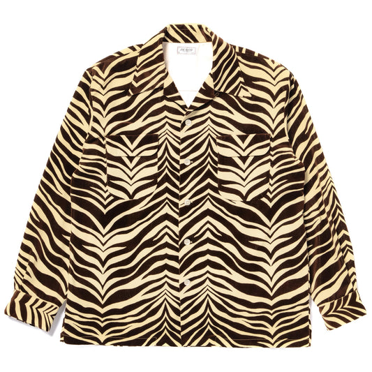 PRINTED VELOUR OPEN-COLLAR SHIRT / ZEBRA