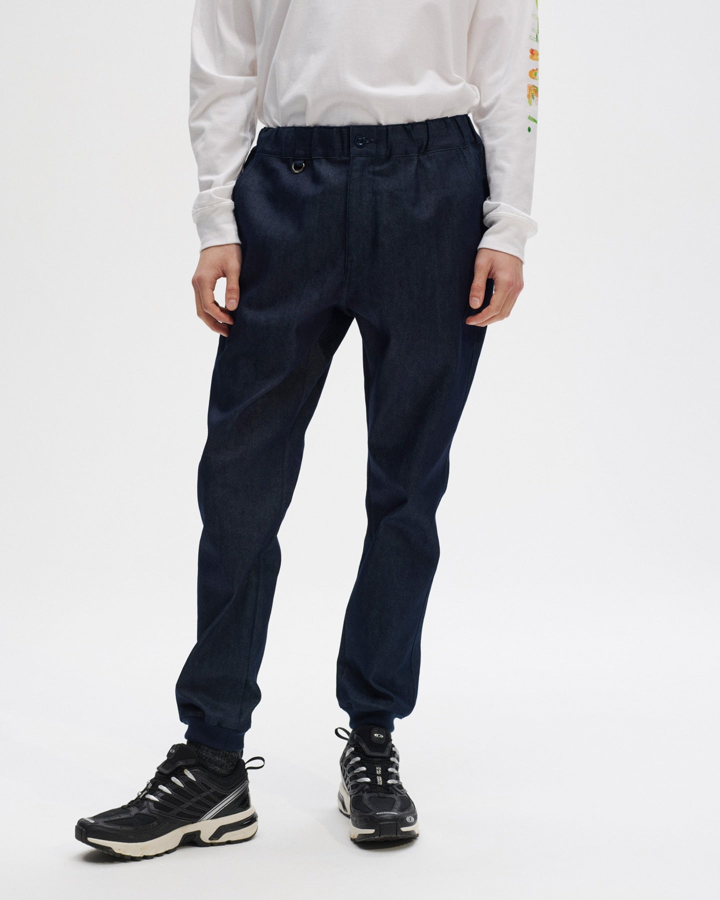 STRETCH DENIM SLIM FIT RIBBED PANTS