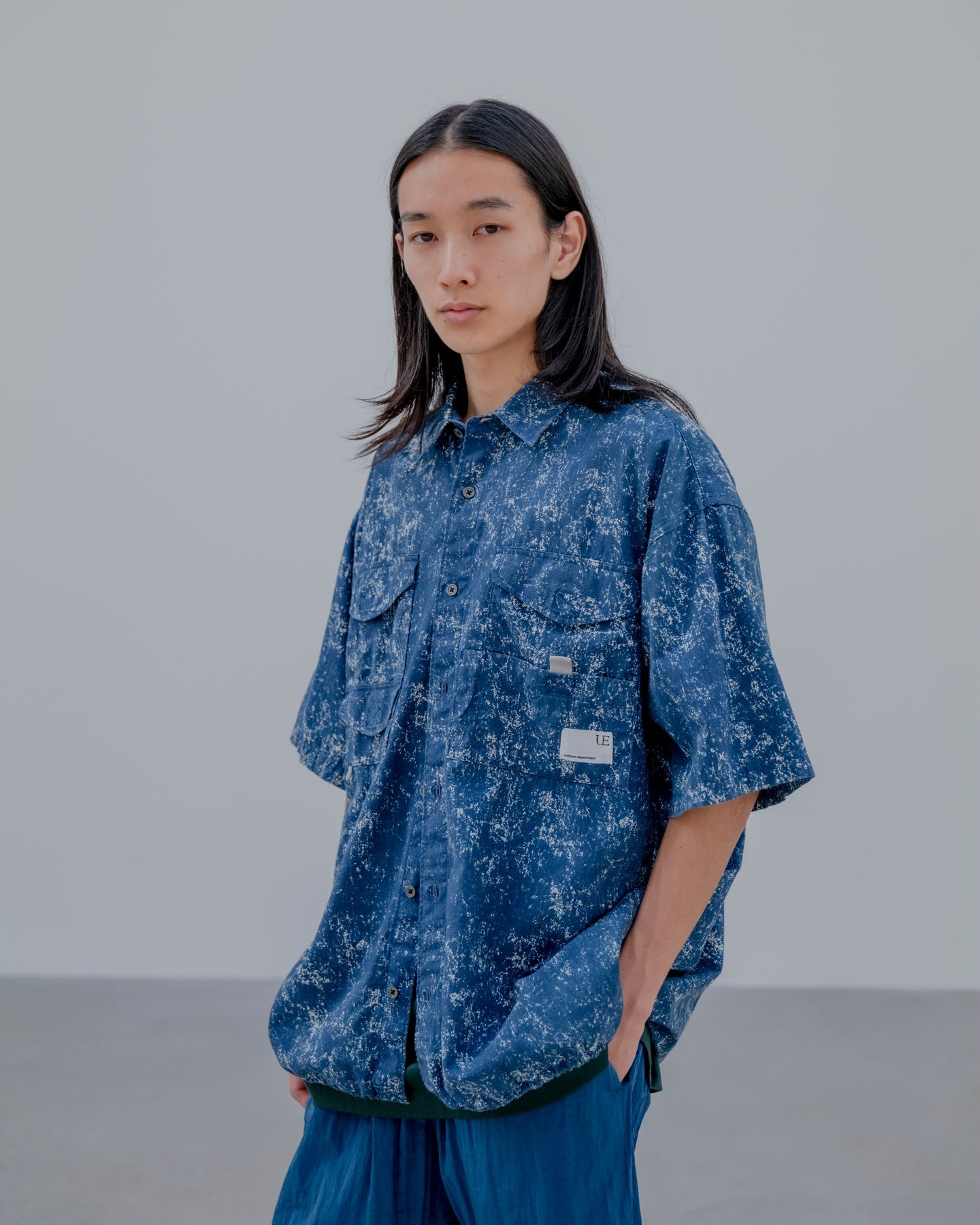INDIGO PRINT S/S FISHING SHIRT