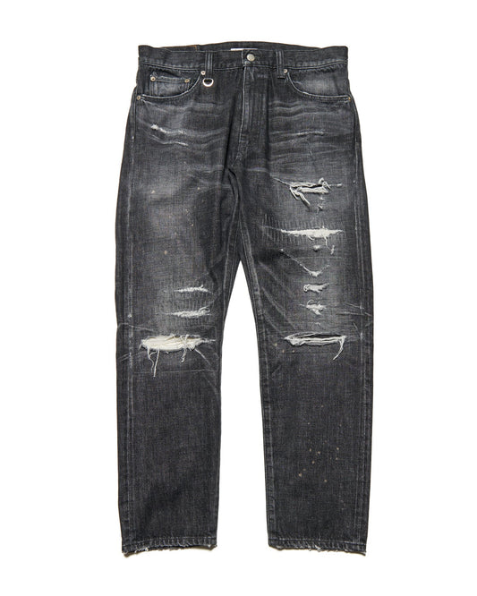 DAMAGED DENIM TAPERED-FIT JEANS