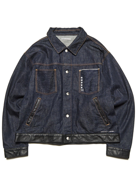LEATHER ASSEMBLED DENIM TRUCKER JACKET