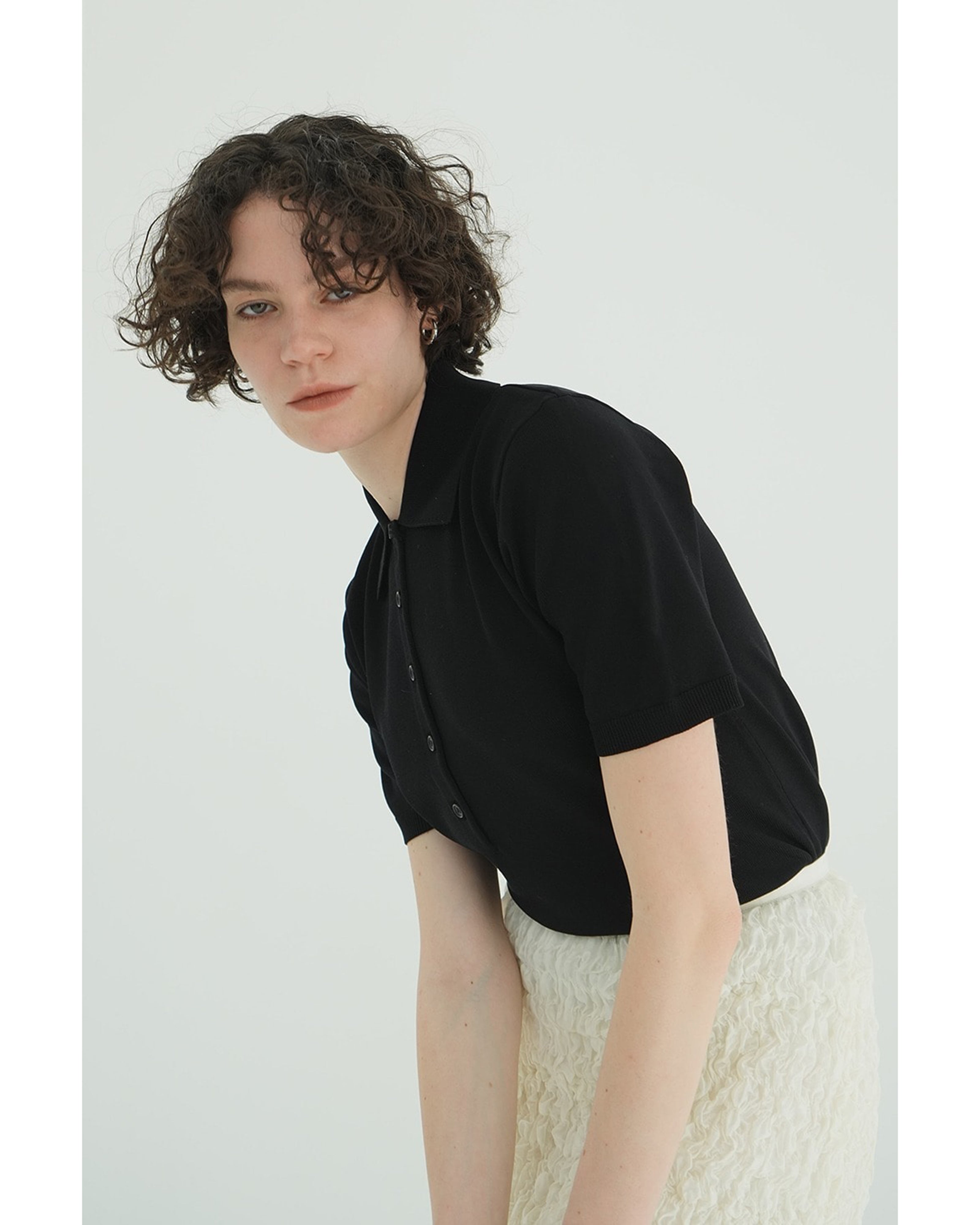 トップス CLANE SHOULDER PADS POLO KNIT TOPS セール】SHOULDER PADS POLO KNIT TOPS（ニット/セーター）｜CLANE