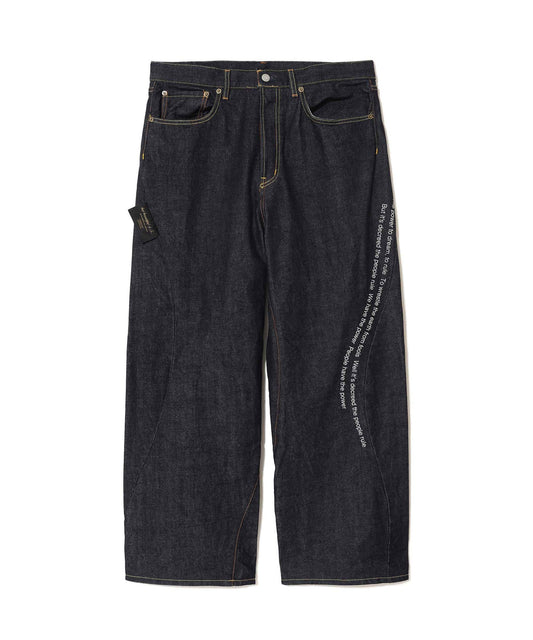 Lyrics Embroidery RIGID DENIM WIDE PANTS