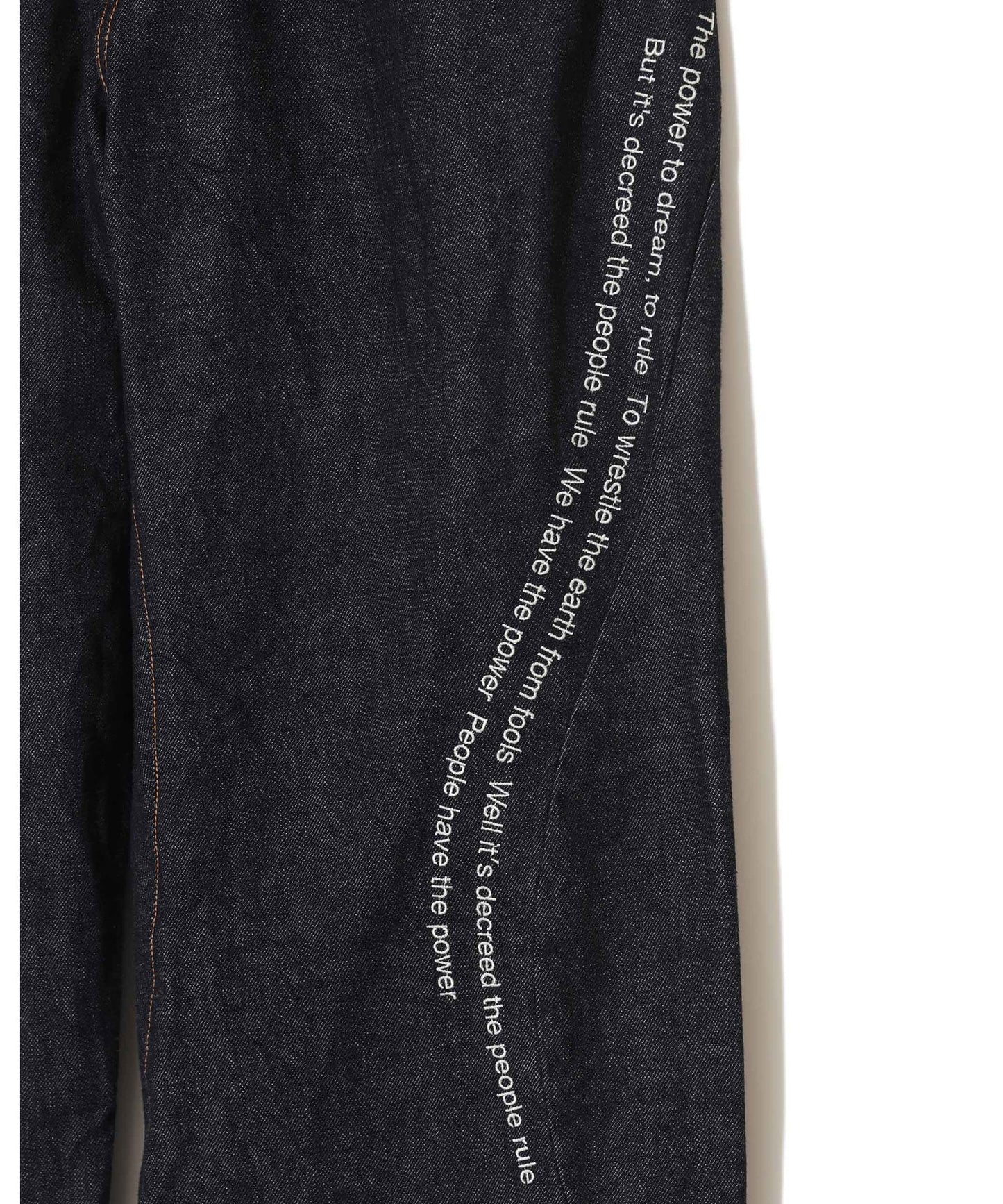 Lyrics Embroidery RIGID DENIM WIDE PANTS