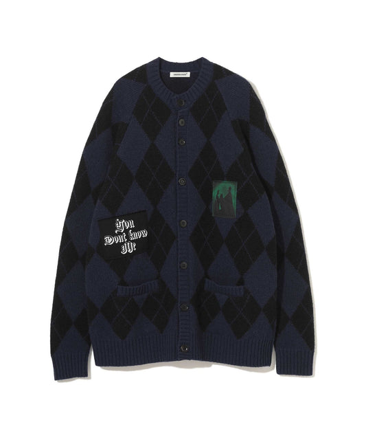 PATCH ARGYLE CREW CARDIGAN