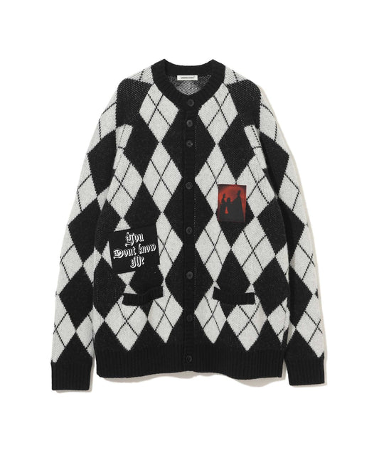 PATCH ARGYLE CREW CARDIGAN