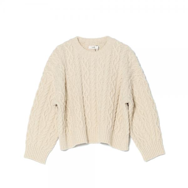 french merino&cotton boucle cable-knit sweater