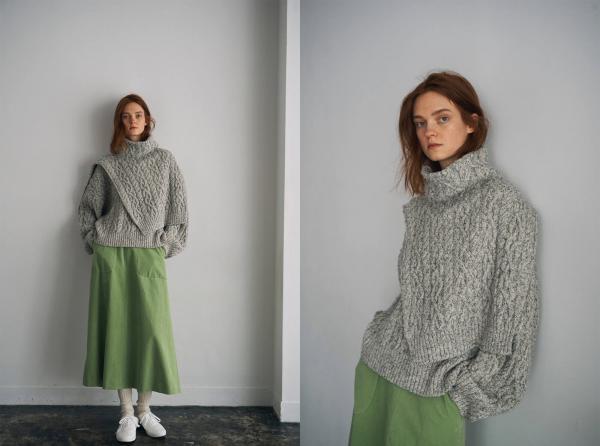 french merino&cotton boucle cable-knit sweater