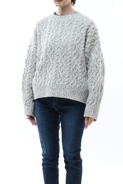 french merino&cotton boucle cable-knit sweater