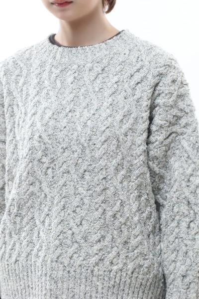 french merino&cotton boucle cable-knit sweater