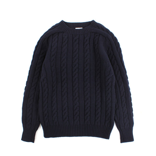 Crew Neck Cable Knit -navy-