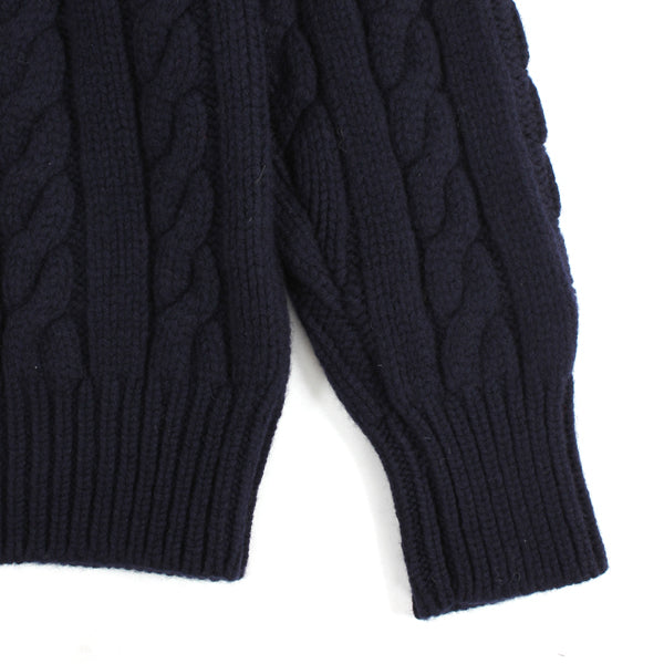 Crew Neck Cable Knit -navy-