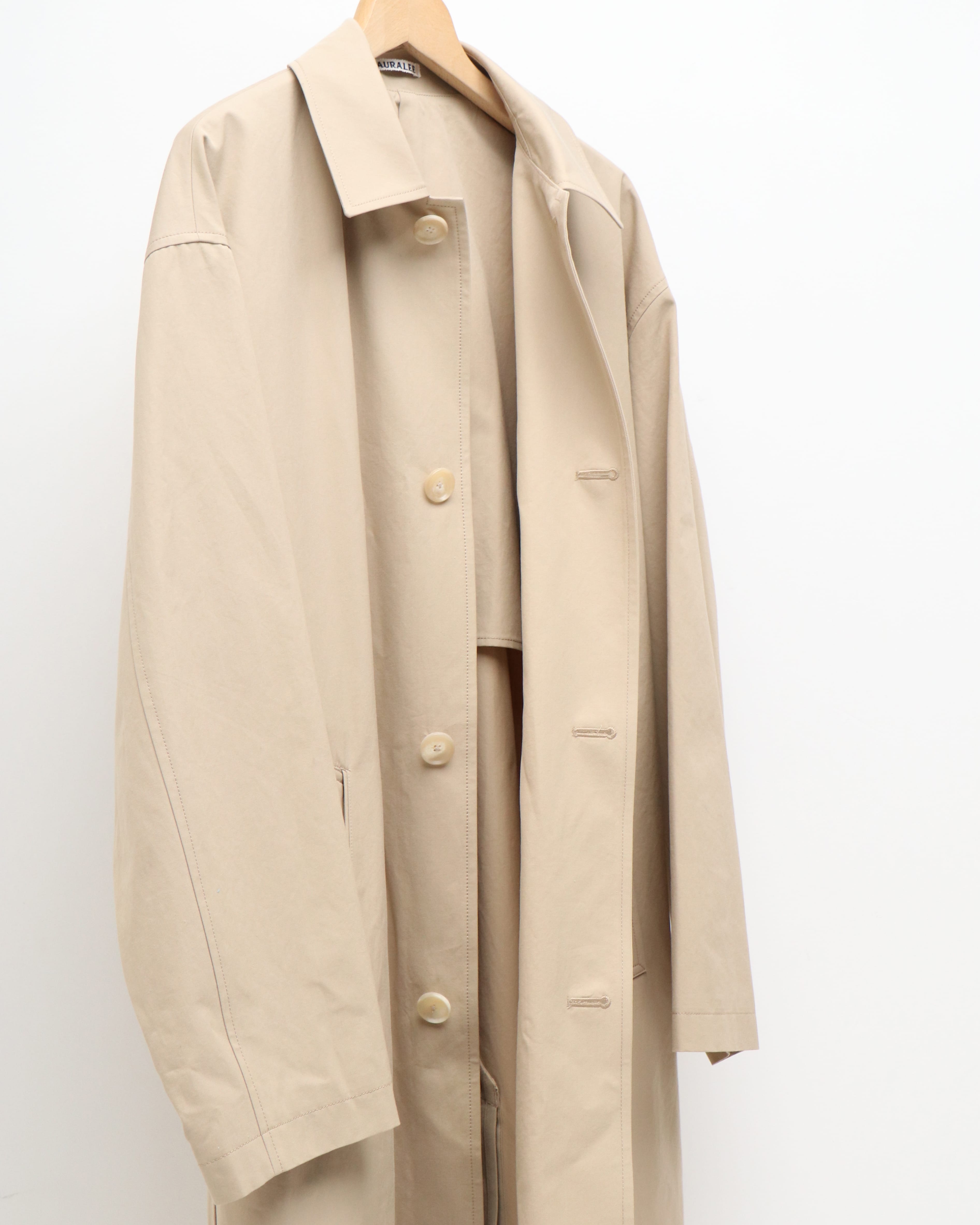 FINX HARD TWIST GABARDINE SOUTIEN COLLAR COAT BEIGE CHAMBRAY