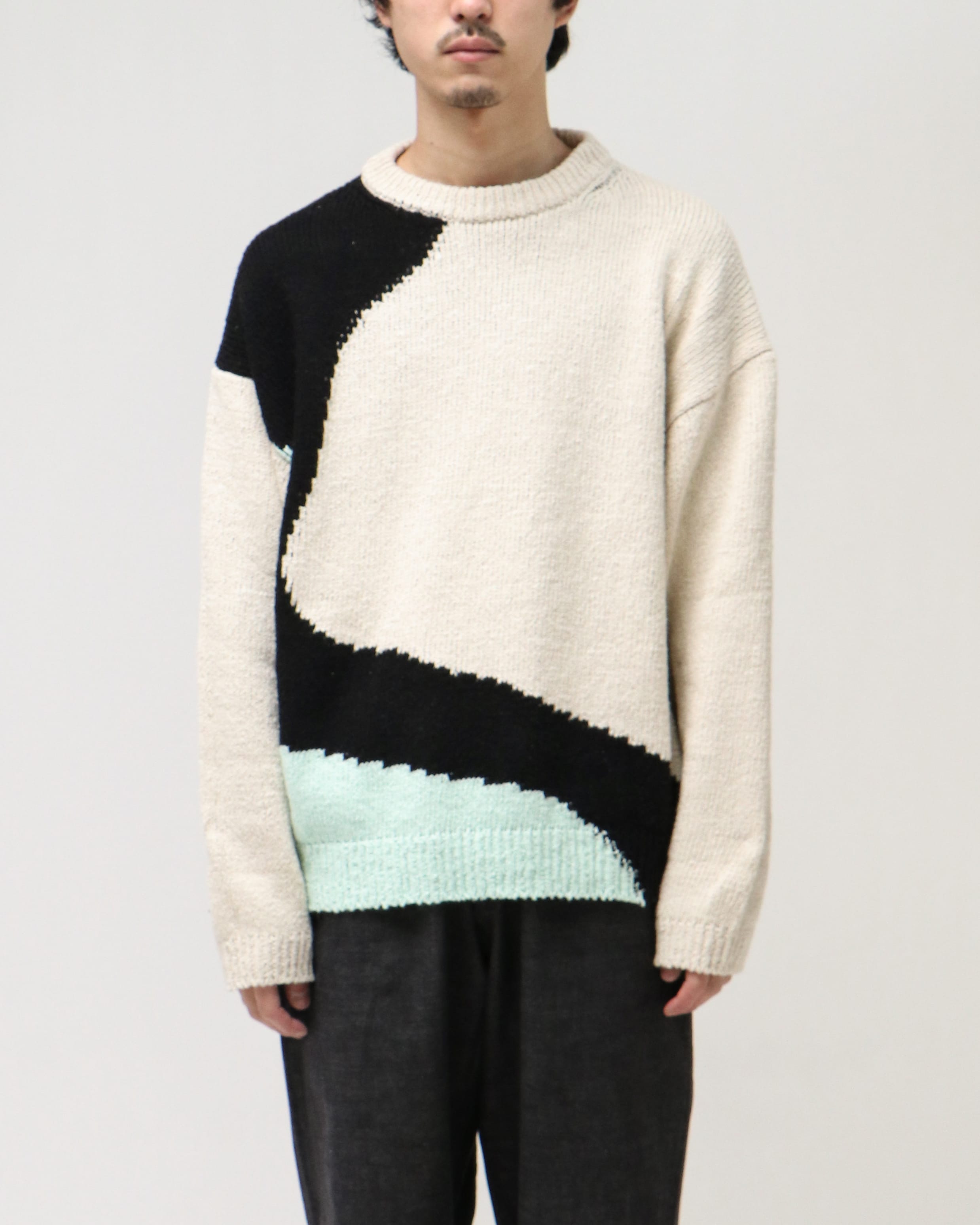 INTARSIA COTTON CREW NECK SWEATER ECRU