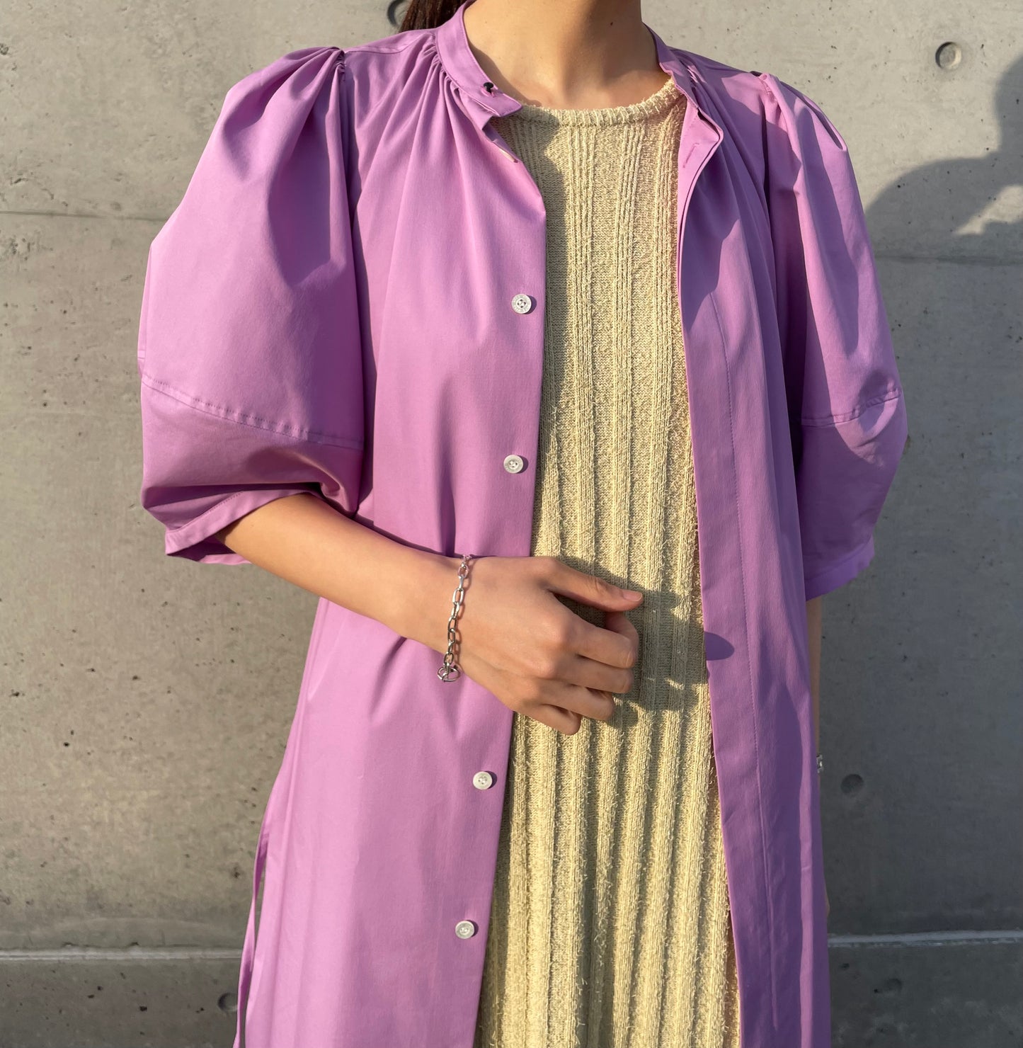 silk & cotton boucle ribbes-knit dress