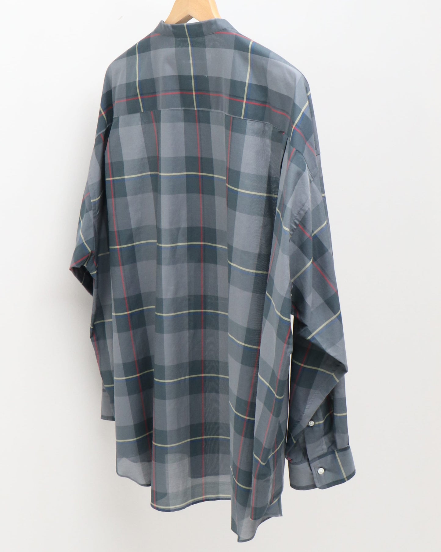 Sheer Check Oversized Band Collar Bosom Shirt CHECK