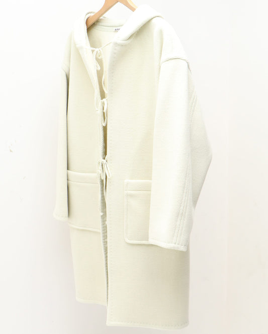 WOOL HERRINGBONE PILE HOODED COAT