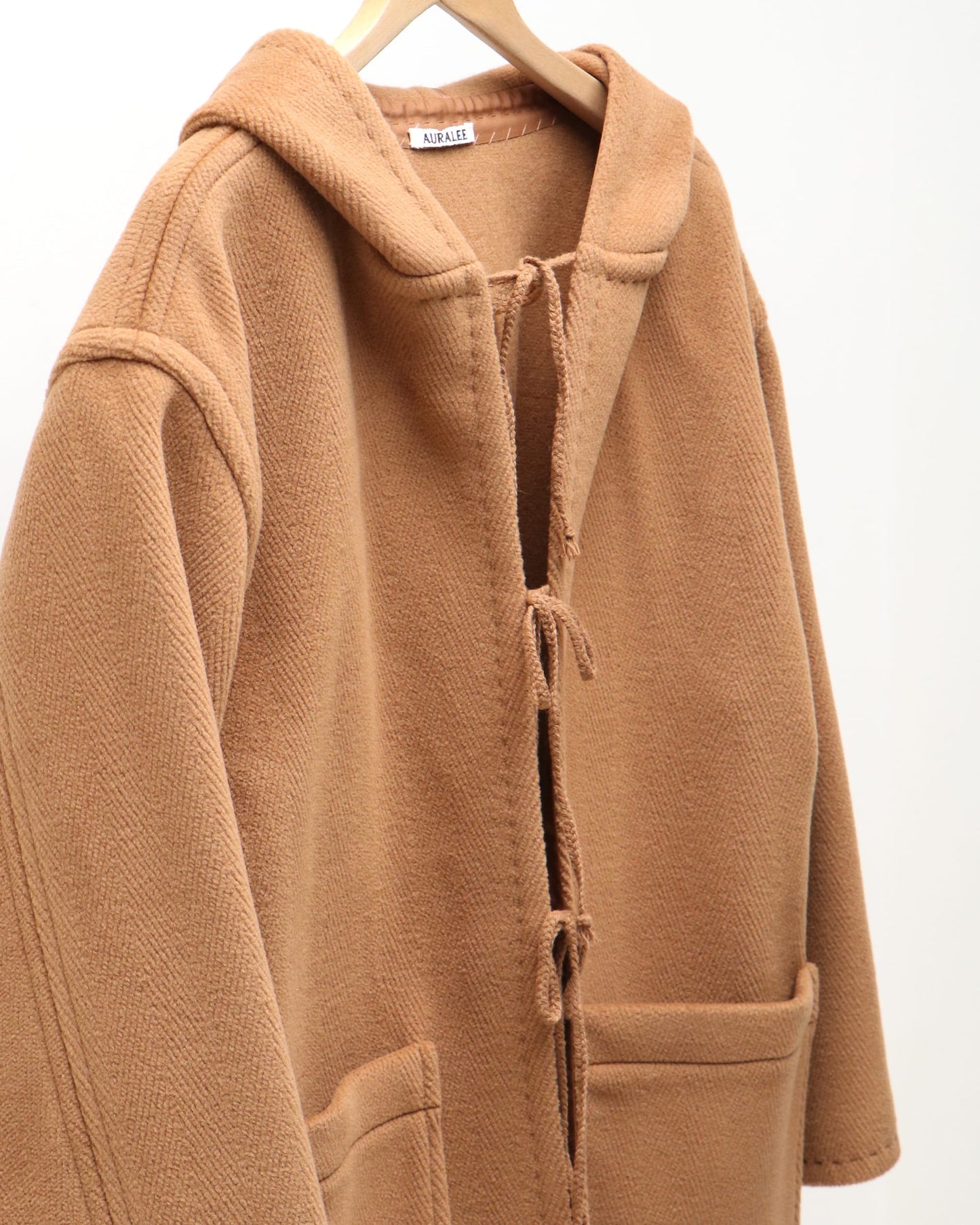 WOOL HERRINGBONE PILE HOODED COAT