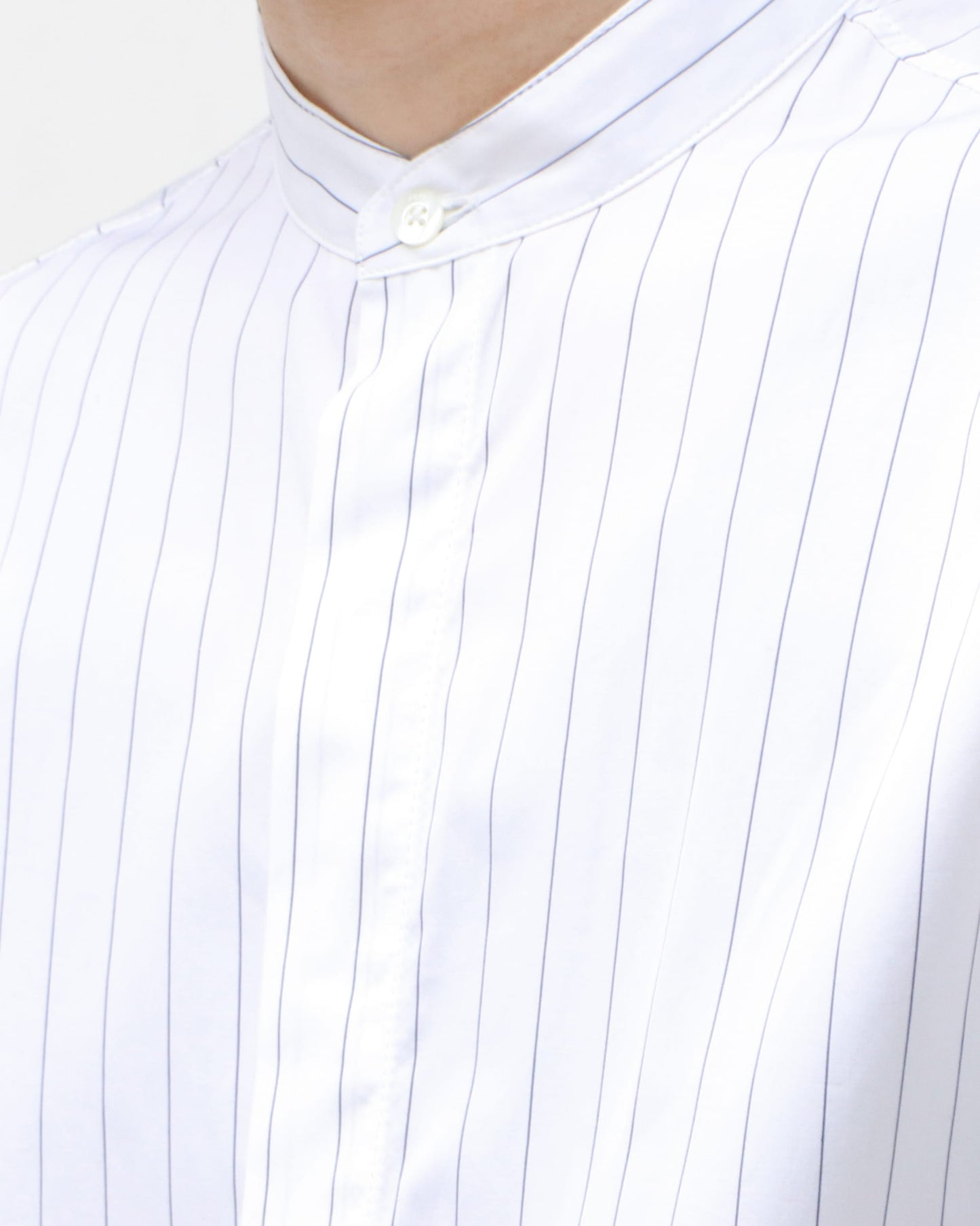 STRIPED BAND COLLAR SHIRTS WHITE(WIDE)
