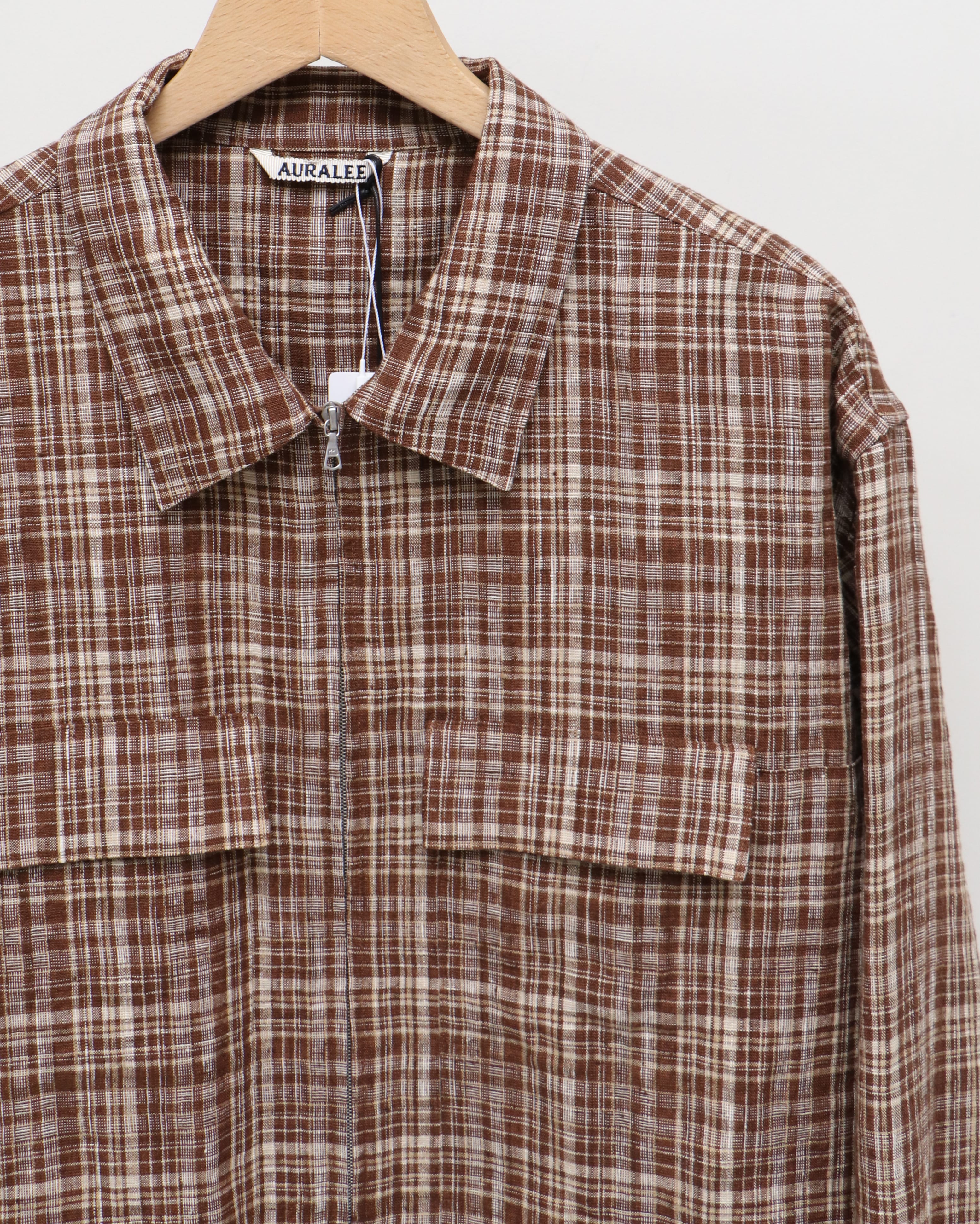 LINEN SILK CHECK ZIP BLOUSON BROWN CHECK