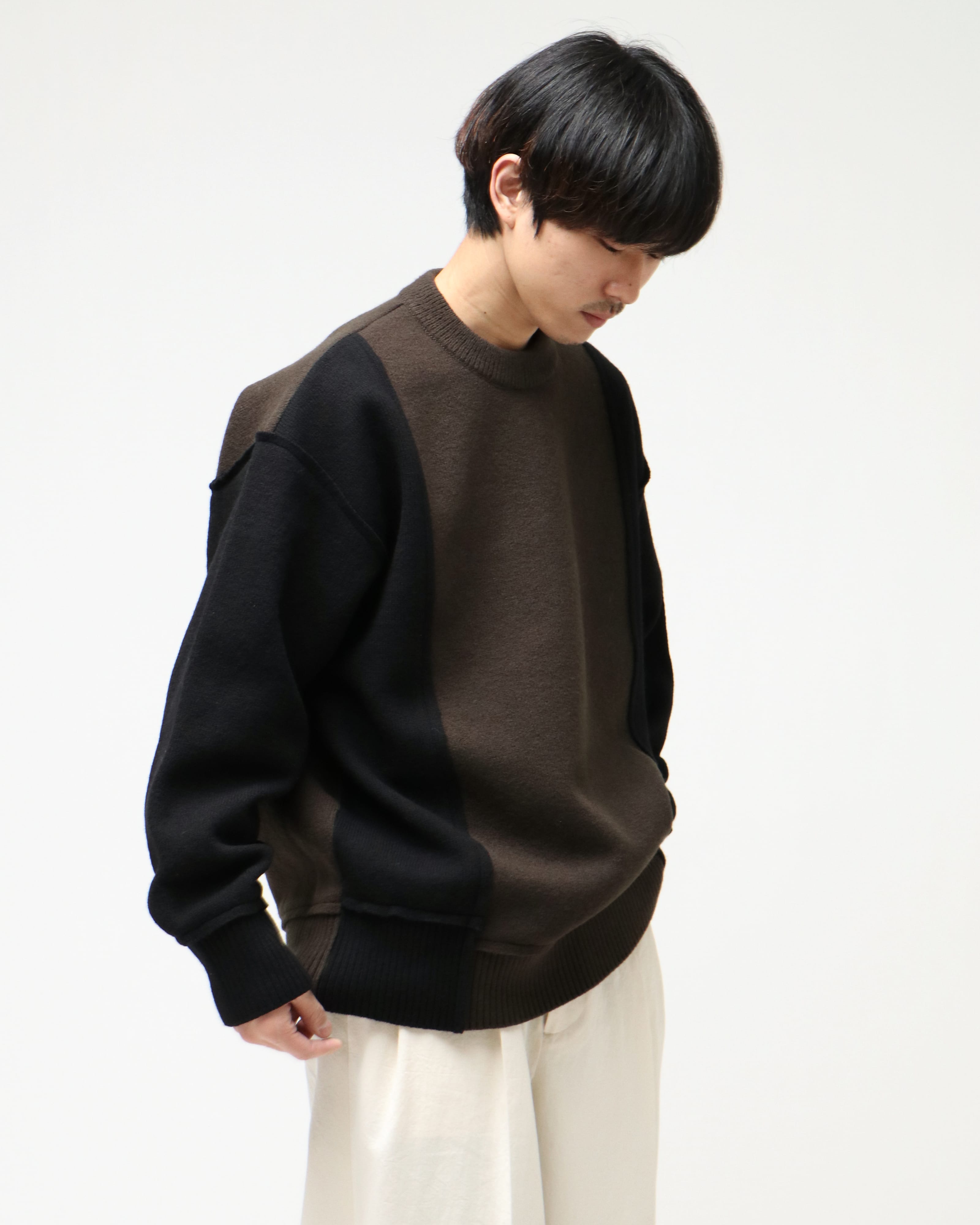 SPANISH MERINO MULTI STATION KNIT LS MILITARY KHAKI × BLACK – TIME