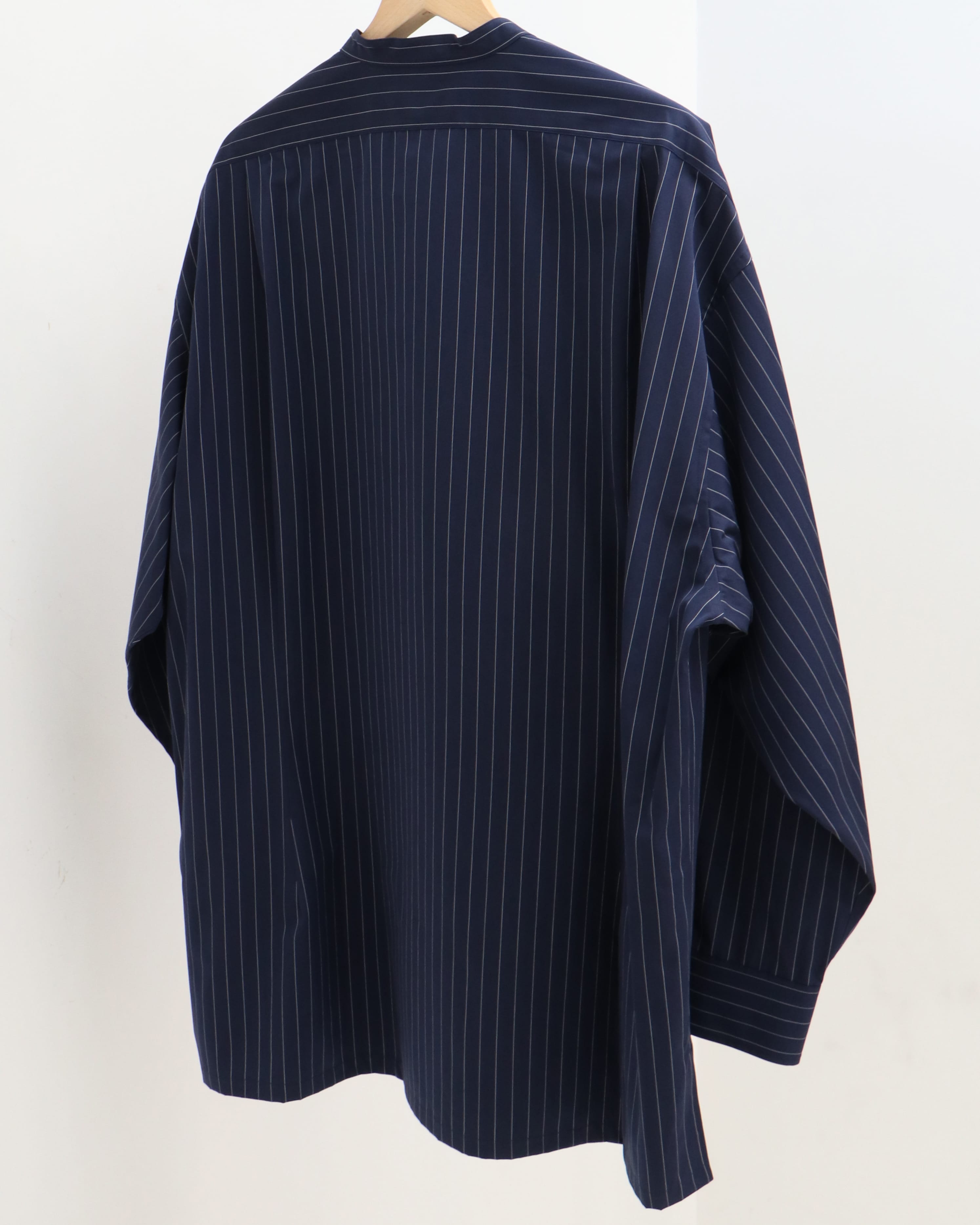 High Count Broad Band Collar Shirt NAVY PIN STRIPE