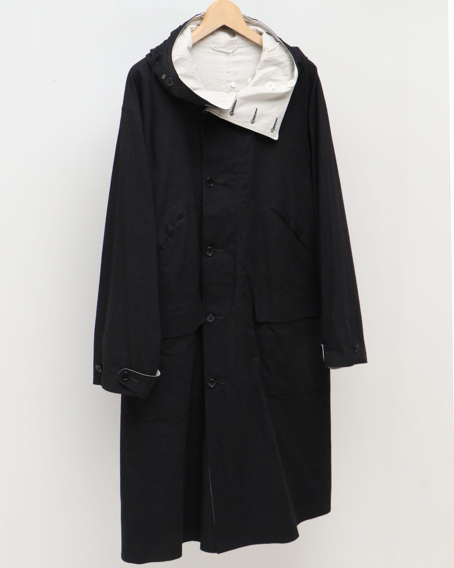 Selvage Twill Reversible Hoodie Coat HEATHER BLACK×SMOKE IVORY