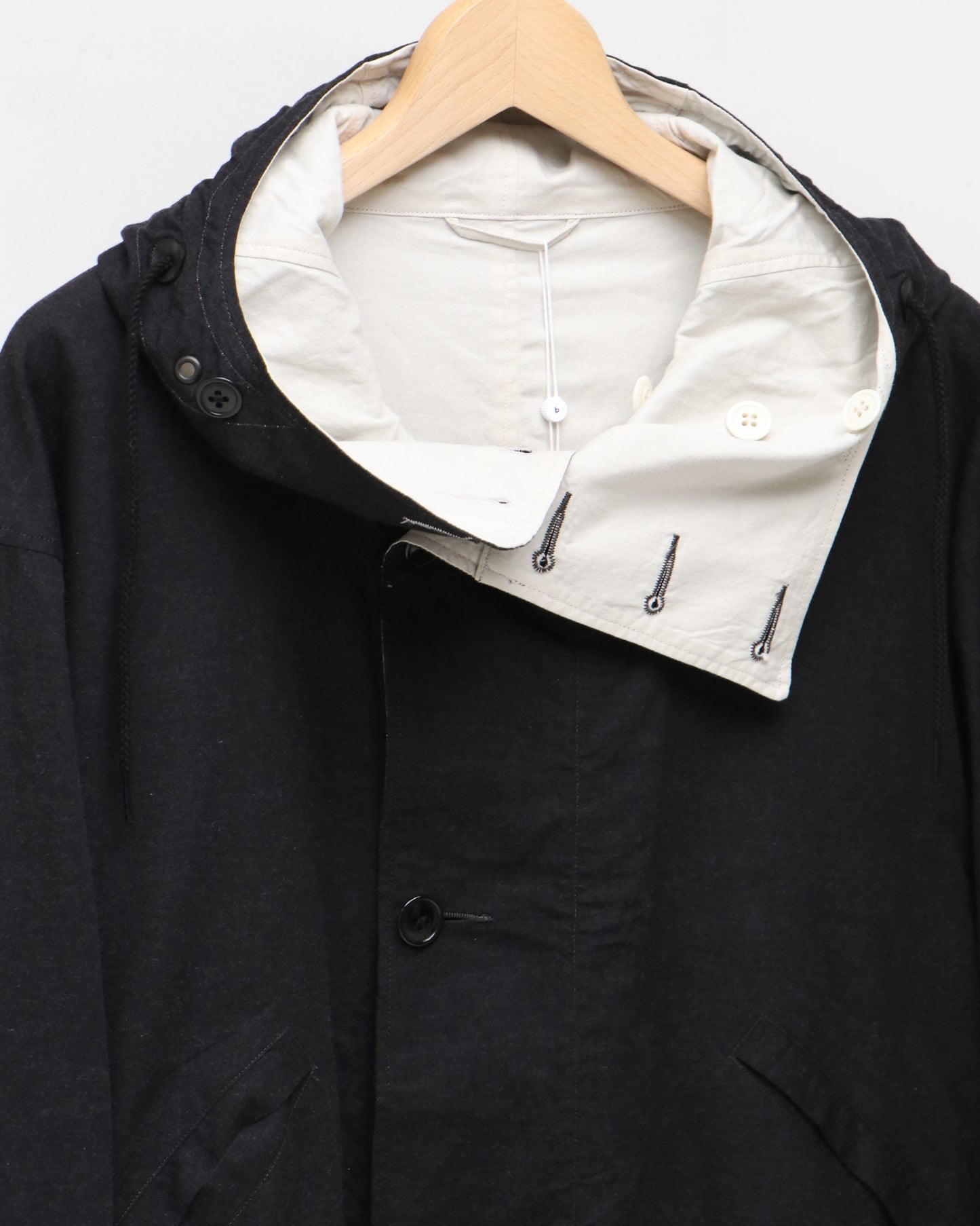 Selvage Twill Reversible Hoodie Coat HEATHER BLACK×SMOKE IVORY