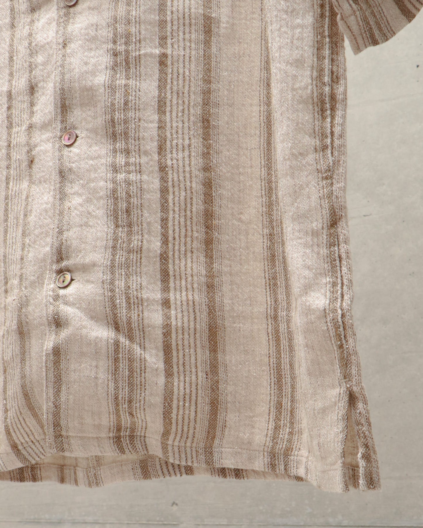 Linen Silk Stripe Open Collar Shirt
